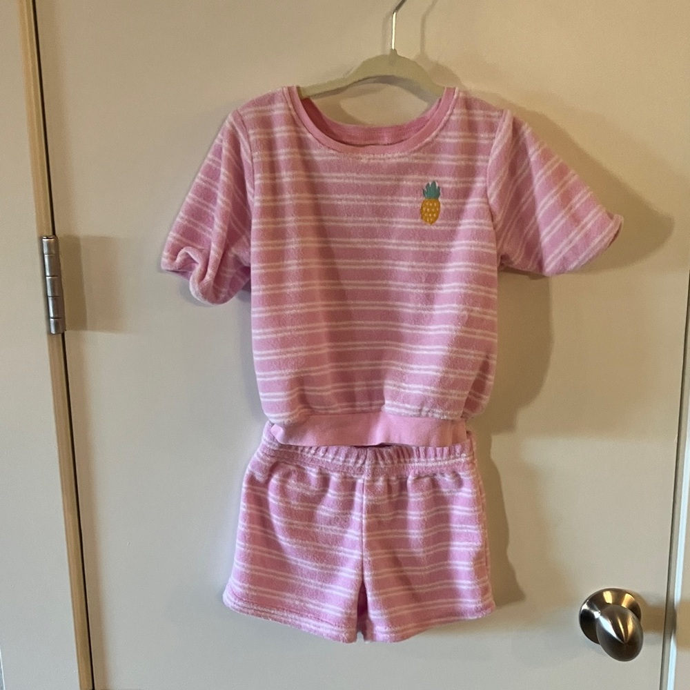 Pink Striped Kids Pajamas with Pineapple Design